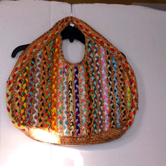 Antik Kraft woven bag recycled cloth colorful roomy festive beach pool vacation - Picture 1 of 9